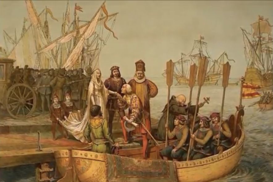 伊莎贝尔一世为即将西航启程的哥伦布送行