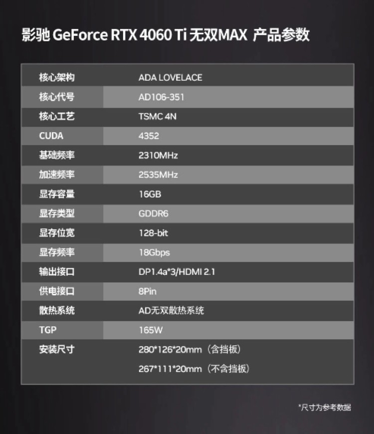 影驰发布 RTX 4060 Ti “无双” MAX 超薄显卡，单槽/单涡轮散热，VC液冷+纯铜鳍片