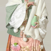 明制汉服新款冬季加绒短袄加厚大码绿色系粉色马面裙织金女