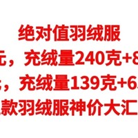 绝对值羽绒服，清仓价59元，充绒量240克，仅售49元，充绒量139克，五款羽绒服神价大汇总