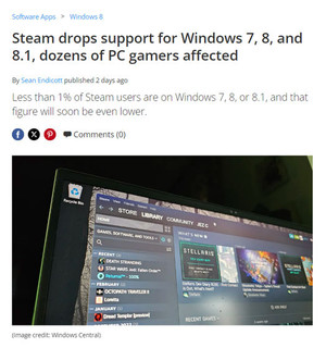 是时候讲再见！Steam正式结束对Windows 7/8/8.1的支持