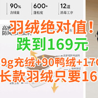 跌到169绝对值！189g充绒+90鸭绒+17CM蓬！169元羽绒神车【3款神价·100元档】