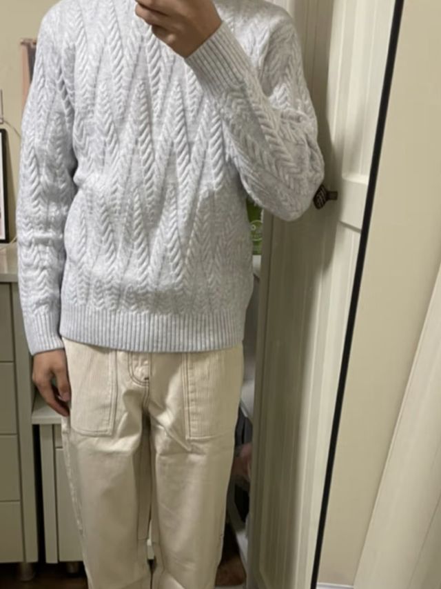 CABBEEN卡宾男装羊剪绒针织衫2022秋冬新款衣多穿潮流宽松休闲毛衣菱形保暖上衣男H 浅灰色16 48/170/M