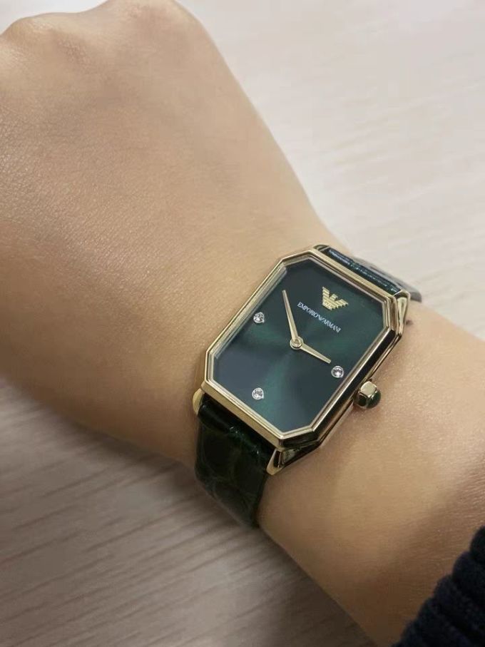 armani阿玛尼复古小绿表手表女水钻气质小众小方表石英表ar11399