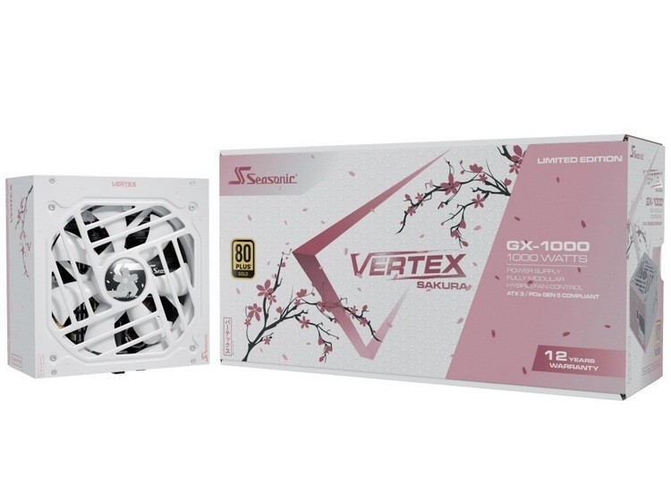 海韵发布 Vertex Sakura 樱花系列高性能电源、1000W、金牌效能、12年质保