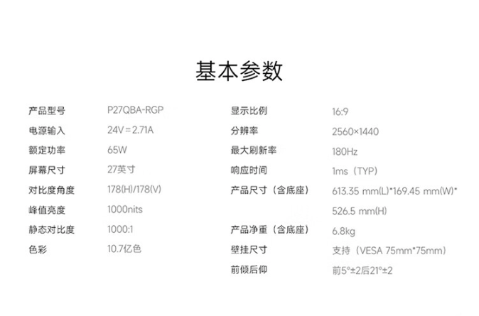 Redmi G Pro 27 电竞屏上架：MiniLED、2K 180Hz、HDR1000