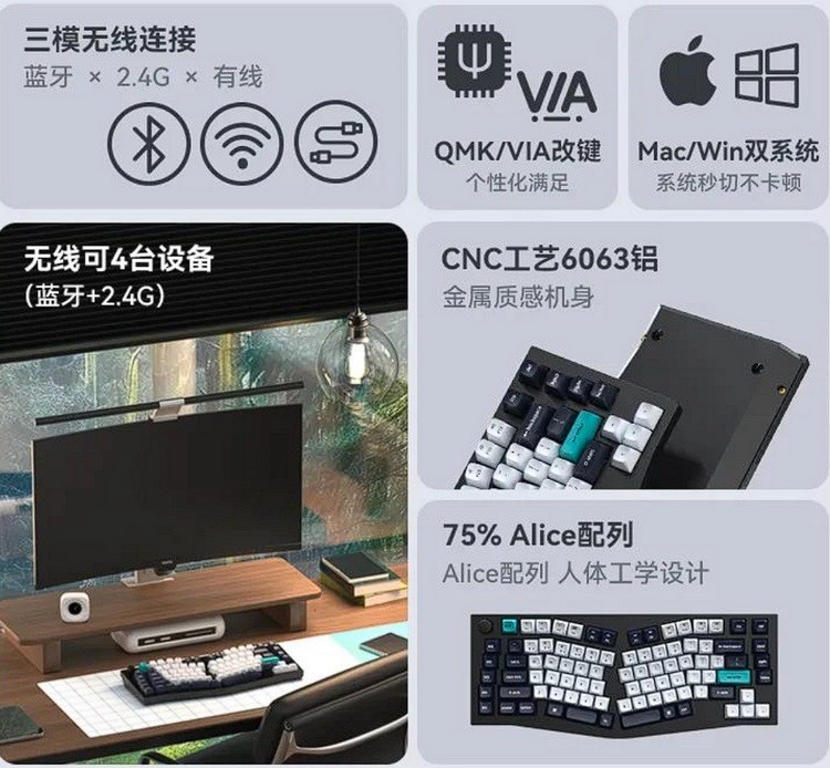 Keychron 渴创推出 Q10 Max 客制化三模机械键盘、人体工学 Alice 键位、佳达隆木星机械轴