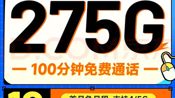 中国电信 好运卡 7个月19月租（275G全国流量+100分钟+首月免租）激活送20元E卡