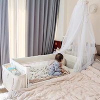 coolbaby婴儿床可调高度可移动拼接床多功能折叠尿布台宝宝床边床