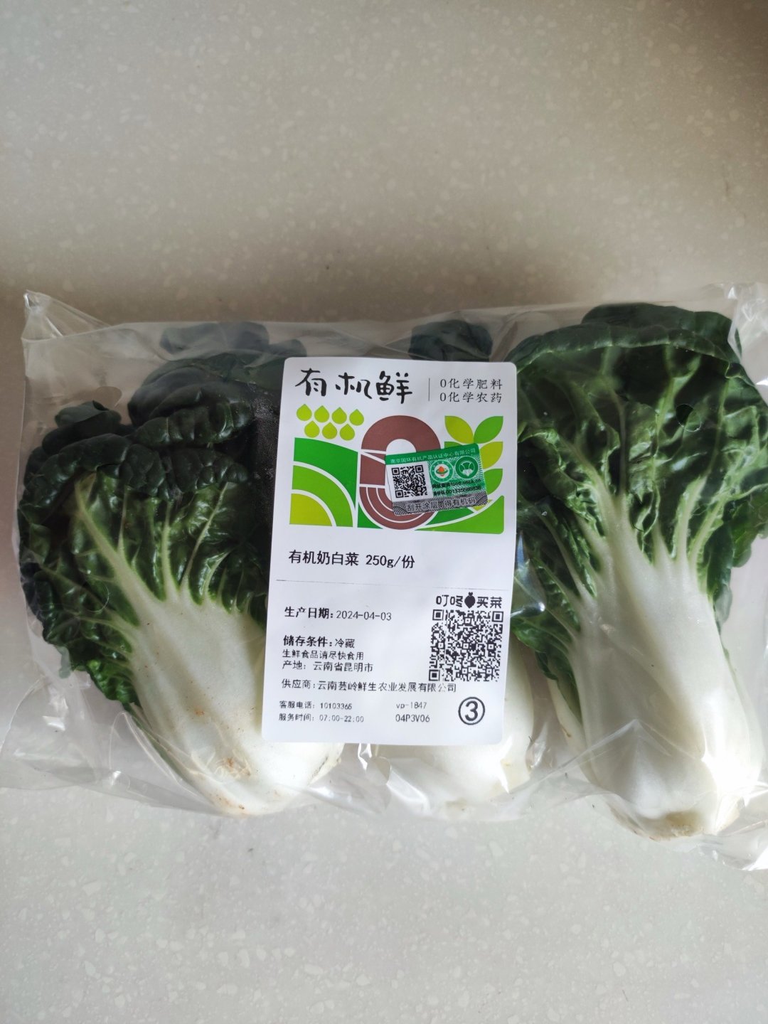 云南昆明产有机奶白菜