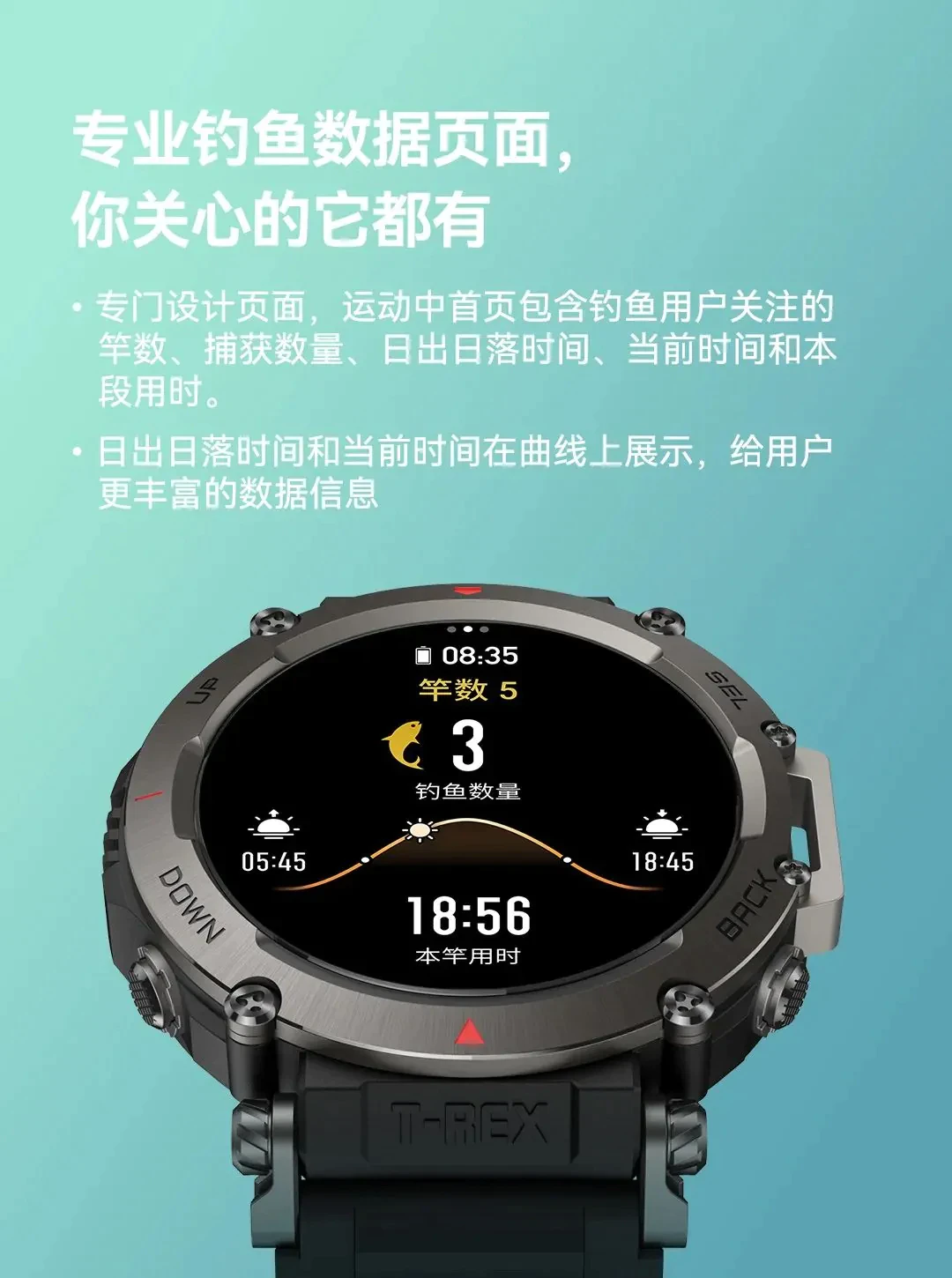 钓鱼佬狂喜！华米 Amazfit 手表钓鱼模式：可记录竿数、捕获条数、最佳气压