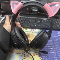HP/惠普头戴式耳机电竞游戏台式电脑笔记本用直播猫耳朵有线耳麦