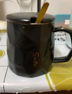 几物森林 陶瓷马克杯带盖大容量咖啡杯情侣杯牛奶杯早餐水杯男女茶杯黑色