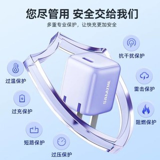 山泽苹果充电器头快充20W迷你折叠/30W Type-C数据线iPad 升级20W迷你充电头 天空蓝