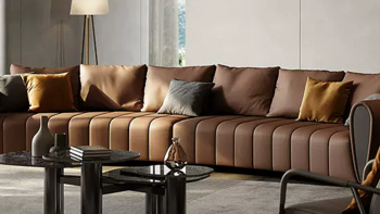 Muran慕然后现代轻奢沙发设计师全屋定制四人位高端极简真皮沙发