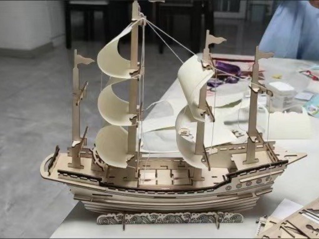 一帆风顺:木质拼装帆船模型,儿童益智diy玩具