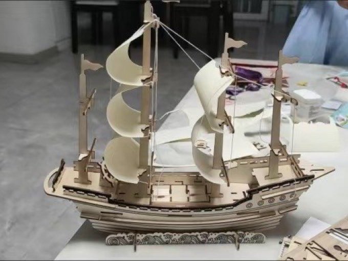 一帆风顺木质拼装帆船模型儿童益智diy玩具