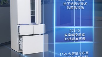 松下大白PRO460升多门冰箱一级能效双系统双循环大容量58cm超薄零嵌入式冰箱NR-JW46BGB-W珍珠白