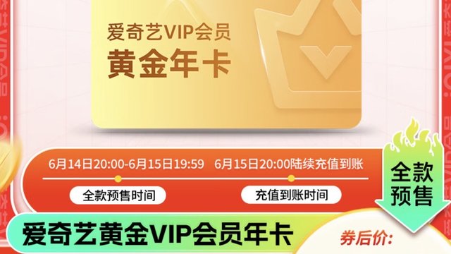 【直冲秒到】爱奇艺VIP黄金会员年卡，一年精彩，即刻畅享！