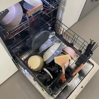  先说洗碗机，吃完饭直接把碗碟放进去，按个按钮，它就帮你洗得干干净净。