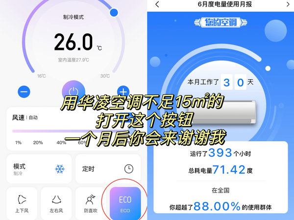 用华凌空调不足15㎡的，打开这个按钮，一个月后你会来谢谢我