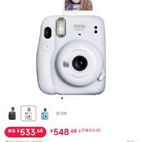 Fujifilm 富士 即时胶片相机 Instax Mini 配备60mm定焦镜头 自拍模式 Ice White 包含相机机身和配件