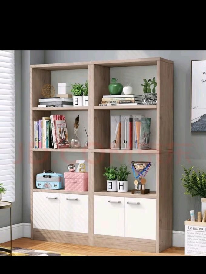 雅美乐简易书架落地置物架自由组合客厅书房小柜子带门书柜储物柜