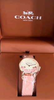 蔻驰（COACH）PERRY系列茶玫瑰小牛皮表带28mm石英女表14503769  礼物/送礼