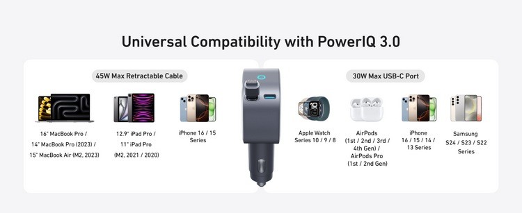 安克发布 Anker A2738 车载充电器，自带可伸缩 USB-C 充电线，支持双路