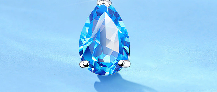 海洋之心银项链女伦敦蓝宝石托帕石水滴吊坠纯银女款女士女生首饰