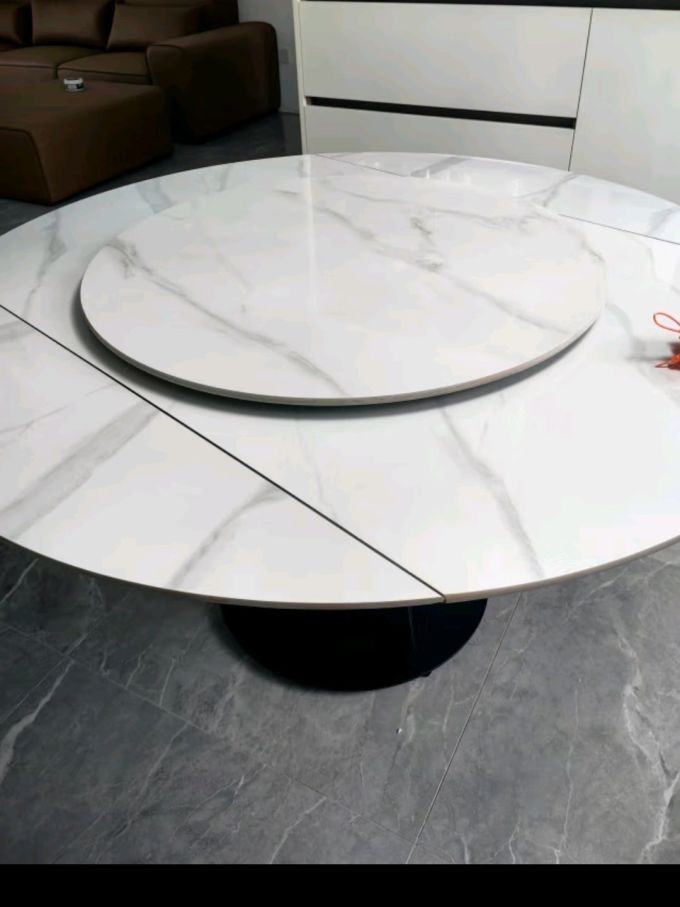 上林春天意式轻奢岩板餐桌椅组合现代极简家用旋转圆桌可折叠多功能