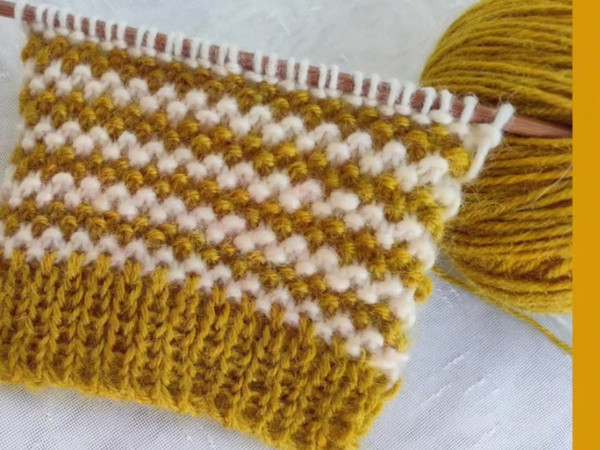 双色满天花样的编织方法，超简单编织儿童毛衣帽子手套都好看