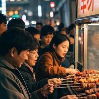 韩国游客为独特美味上海羊肉串排队3小时品尝