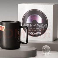 富光家居办公陶瓷马克杯+智能加热杯垫 黑色一套