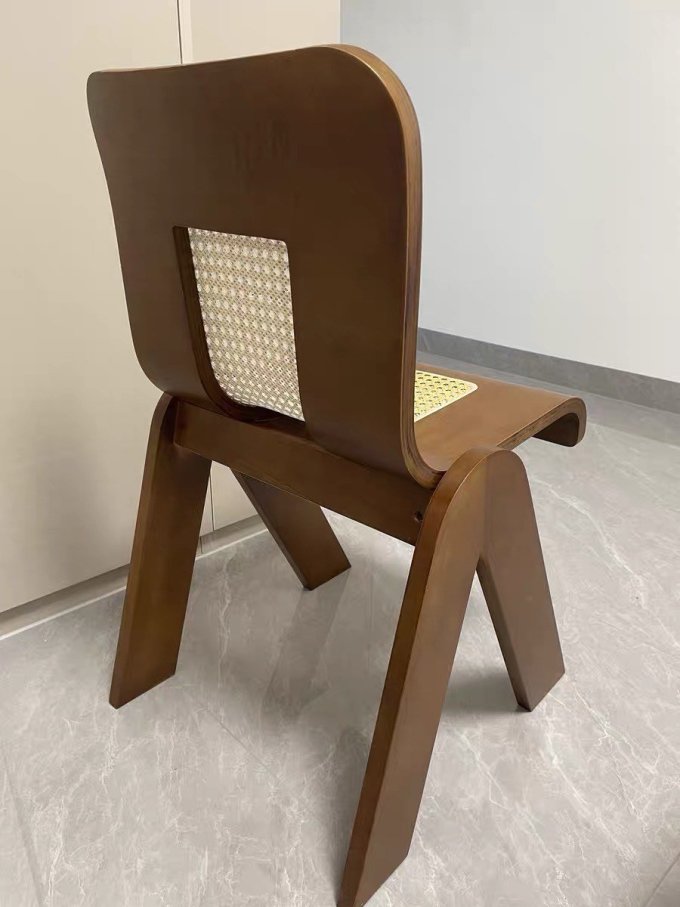 靠背椅实木餐椅中古风靠藤编椅子