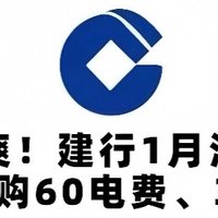 暴爽！建行1月活动！43.12购60元电费、30元立减金、5.1元话费