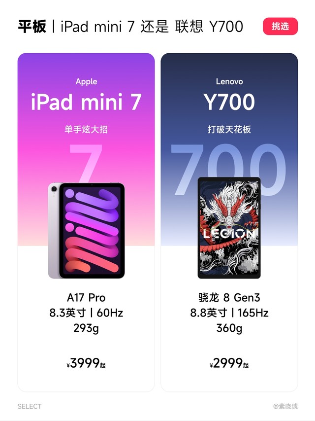 小平板，选Mini7 还是 Y700？