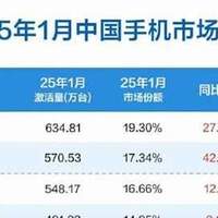 2025开年，华为、小米再狂飙，苹果跌至第5，荣耀跌出前5？